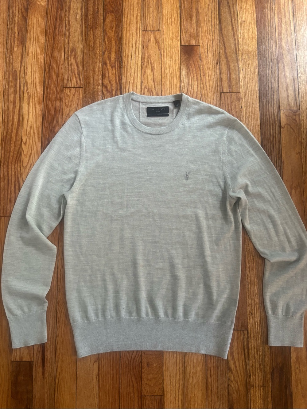 AllSaints Men’s Large 100% Merino Wool Gray Ramskull Sweater NWOT